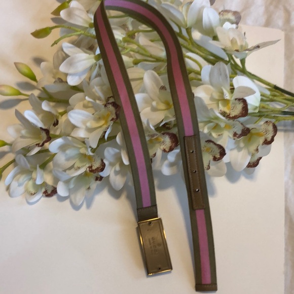 Gucci Belt Pink and Beige Stripe with Gucci Buckle - Picture 3 of 12